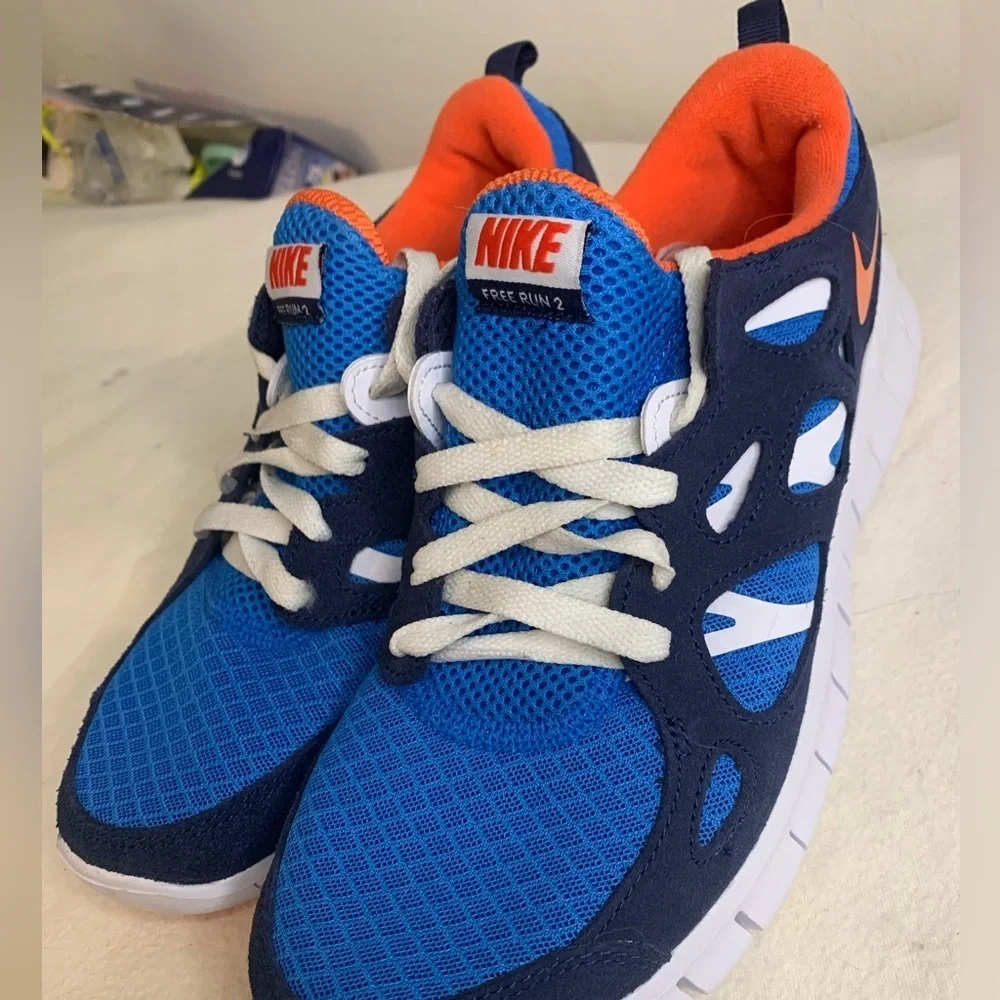 Nike Youth Free Run 2 GS Size 7Y Running Shoes Blue Orange White DD0163-403